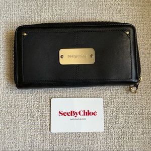 See by Chloe Black Leather Continental Wallet